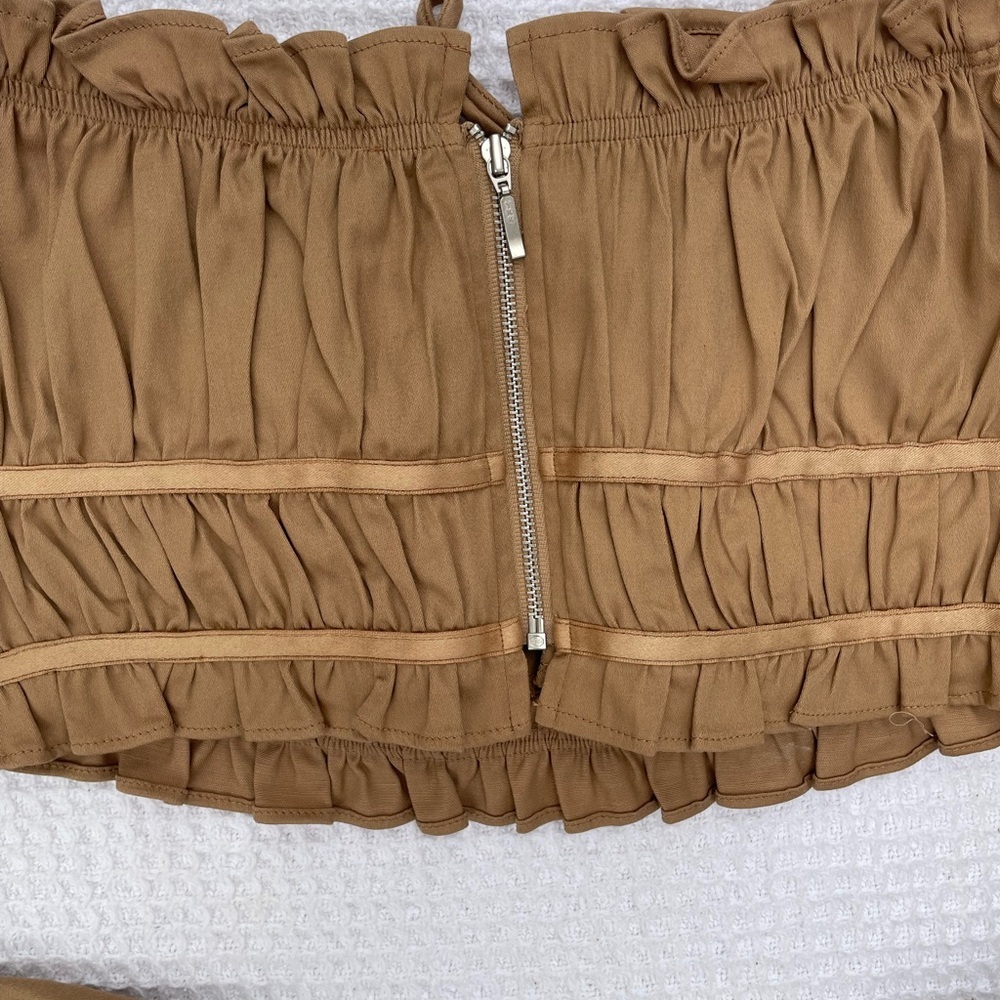 White Fox Brown Long Sleeve Tunic Crop Top Fall Winter Date Night Size M - Picture 6 of 6